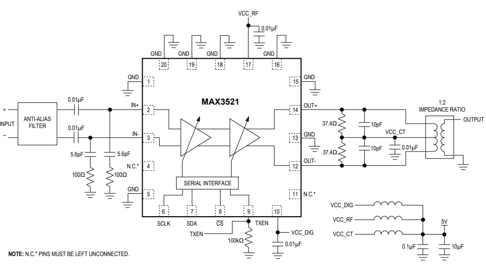 Application Circuit Diagram - Analog Devices / Maxim Integrated MAX3521 Upstream Amplifiers